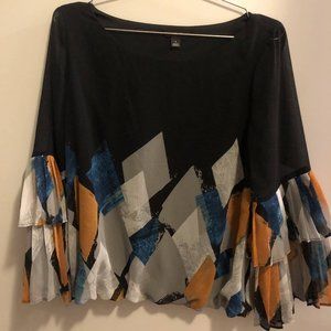 Alfani Wide Ruffled Sleeve Black Top